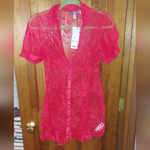 Urban Outfitters Connie Sheer Lace Mini Dress in Bright Red - Picture 5 of 9